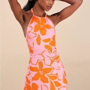 Rhythm Pink and Orange Halter Mini Dress